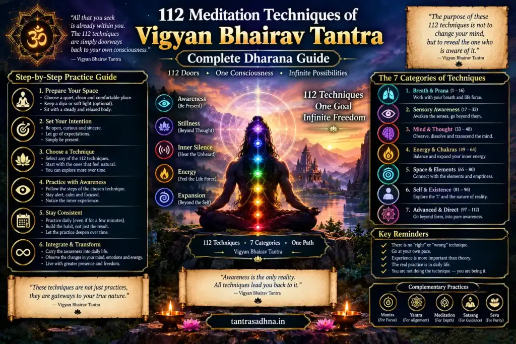 Collection of meditation symbols representing 112 Dharana techniques