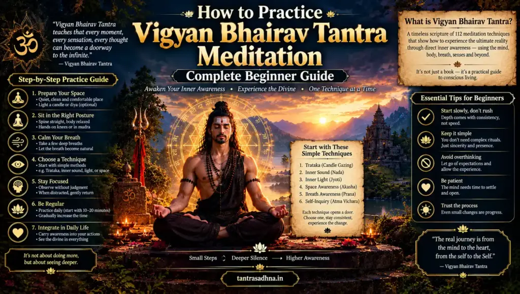 Beginner practicing meditation inspired by Vigyan Bhairav Tantra