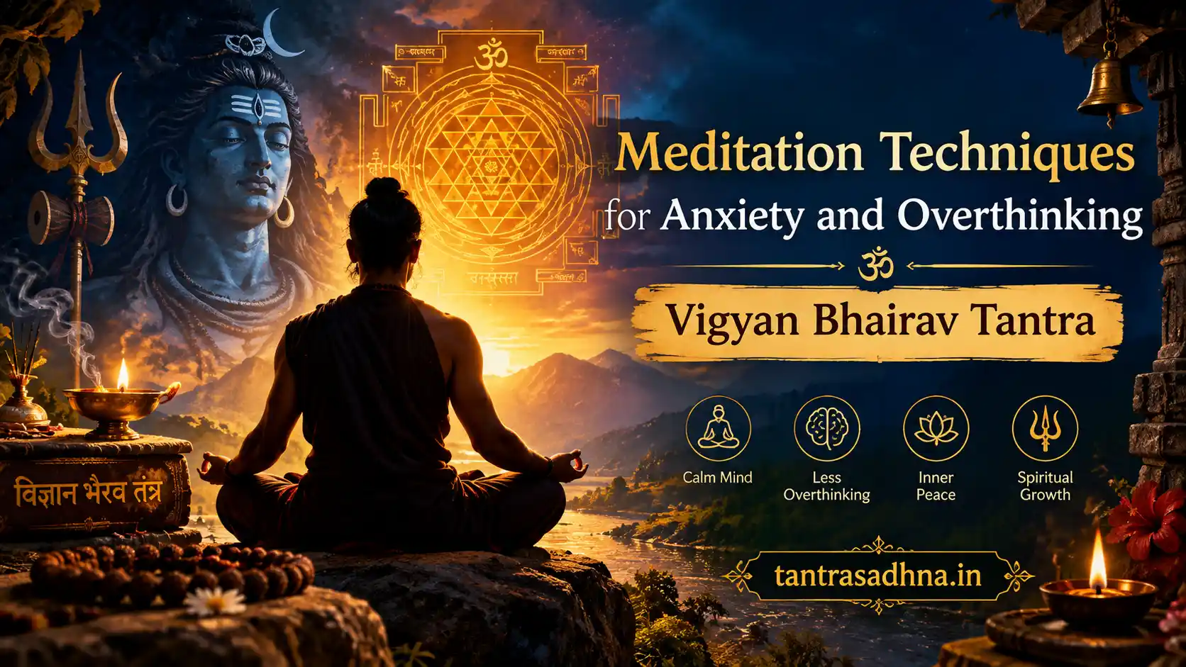 Person practicing calm breathing meditation to quiet overthinking