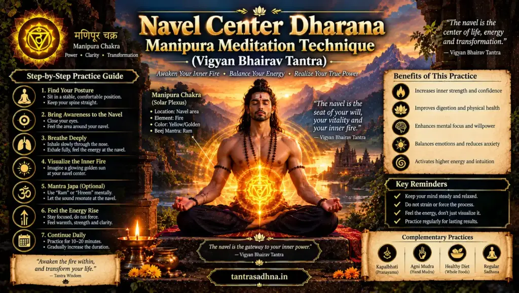 Meditator focusing awareness on the navel center