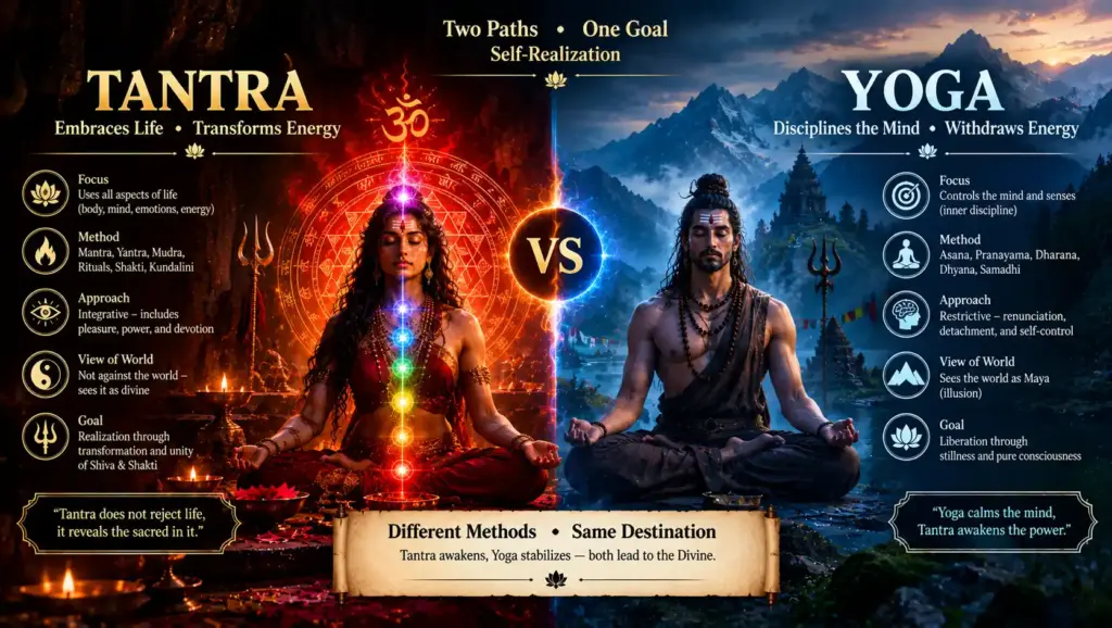 Symbolic comparison of Tantra and Yoga meditation traditions