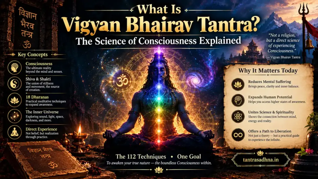 Ancient Tantric text and meditator representing consciousness practices